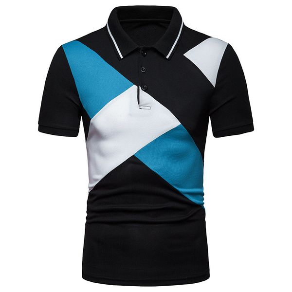 

men's polos brand men 's shirts fashion stitching design lapel short sleeve shirt cotton casual male patchwork asian size ubgs, White;black