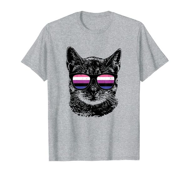 

genderfluid pride non binary cat lgbt sunglasses t shirt, White;black