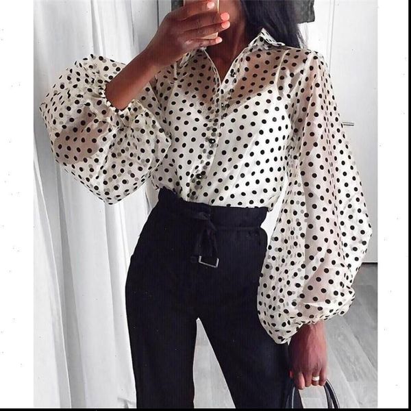 

women sheer blouses long sleeve blouse early autumn modern mesh shirt see through loose button puff shirts chemisier femme, White