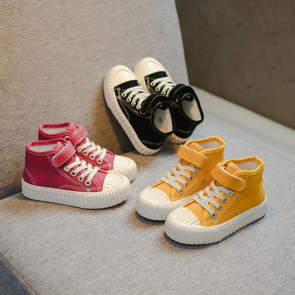 

sneakers children casual shoes high girls canvas student lace up for boys toddler kids sport, Black;red