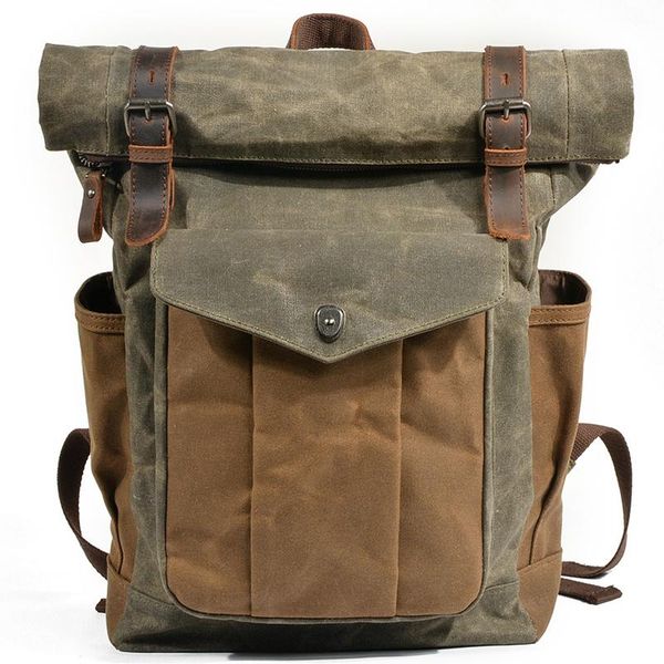 

backpack vintage men's canvas leather casual lapwaterproof roll hy-10233