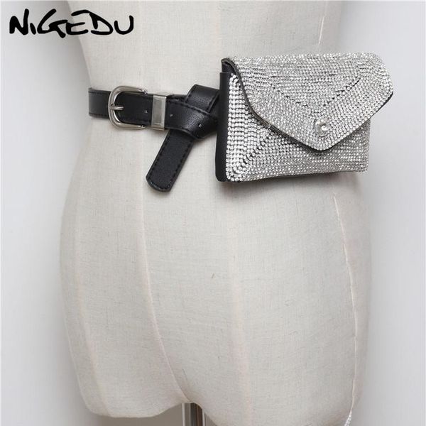

waist bags women fanny pack luxury designer shiny rhinestone bag money phone pouch fashion tassel lady belt purses black