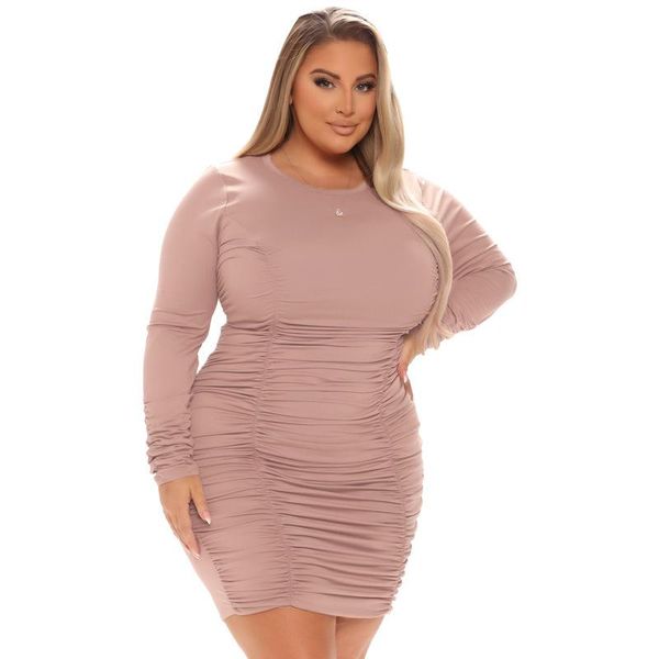 

plus size dresses full sleeve round neck for women elegant banquet party special occasion wear autumn clothes curved 5xl, Black