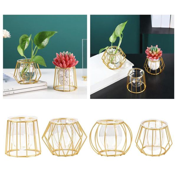 

nordic style flower vases with iron art geometric plant pot, centerpiece