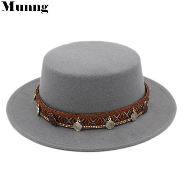

wide brim hats munng fashion wool bowler boater sailor cap flat hat, Blue;gray