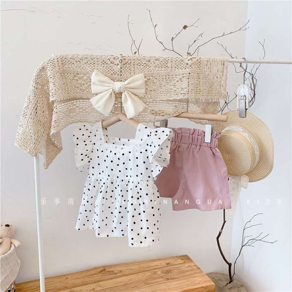 

girls' summer suit korean children's fashionable clothes foreign style girls' net red two piece set, White