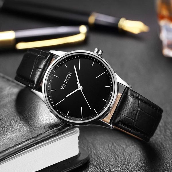 

wristwatches casual quartz watch fashion automatic men movement watches calendar waterproof glass italy cowhide band, Slivery;brown