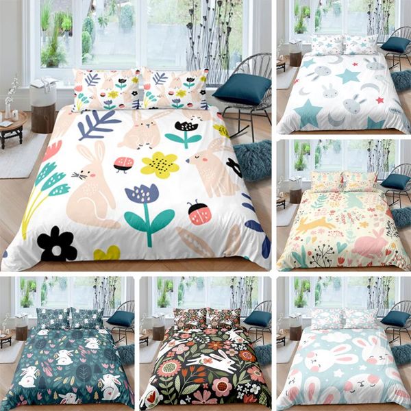 

bedding sets cartoon rabbits set cute animals  king size duvet cover 2/3pcs luxury children bedclothes quilt covers pillowcases