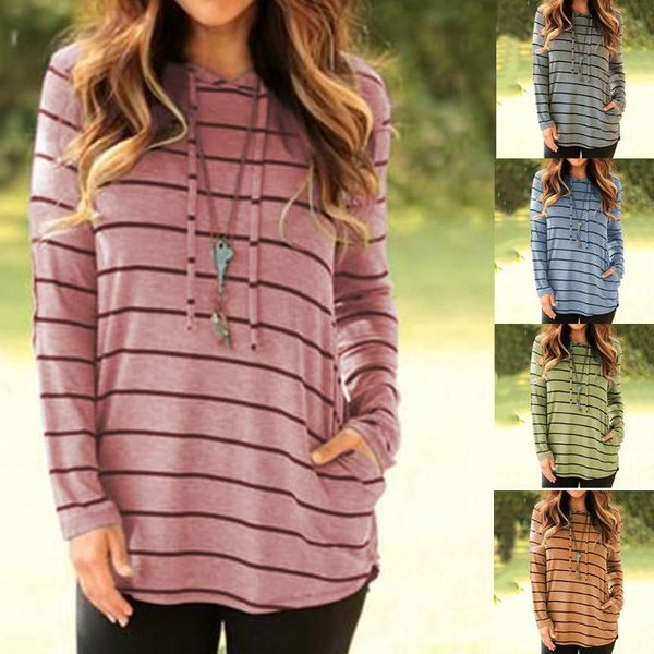 

women's hoodies & sweatshirts 2021 women autumn sweatshirt print long-sleeved fall fashion stripe printed long sleeved with hat blouse, Black