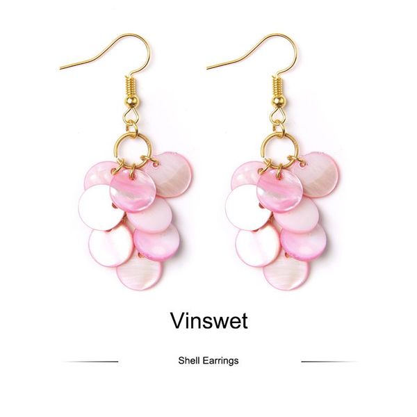 

pink sea shell earrings for women jewelry round mother of pearl drop eardrop pendant dangles gift wholesale dangle & chandelier, Silver