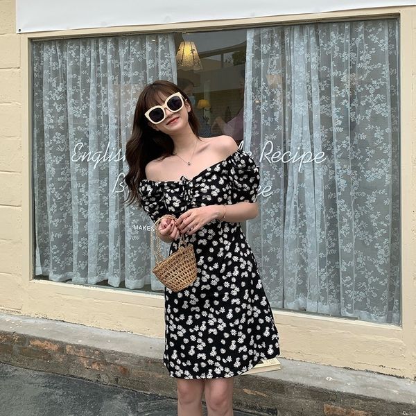 

1pti 2021 fat mm large newrench ins super little daisy plus size dresses waist slimshoulder short sleeve dress