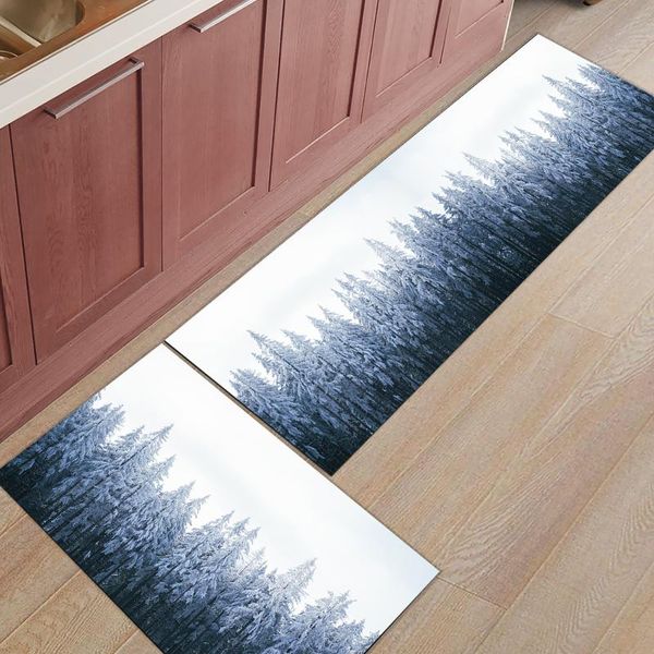 

carpets pine forest snowflakes kitchen mat entrance doormat christmas home decoration living room carpet bathroom anti-slip rug