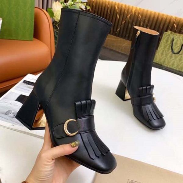 

fashion ankle boots womens designer shoes warm winter luxury brand style booties martin leather material rubber grooved sole retro sports wi, Black