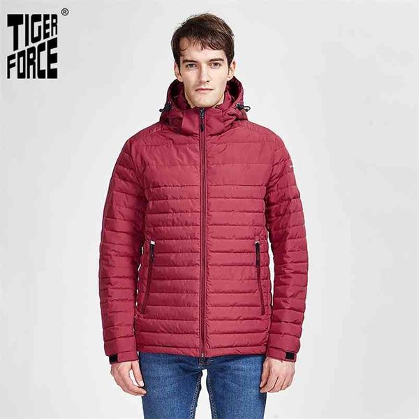 

tiger force arrival men striped jackets with pockets removing hood warm coat outerwear zippers parka 50629 210819, Black