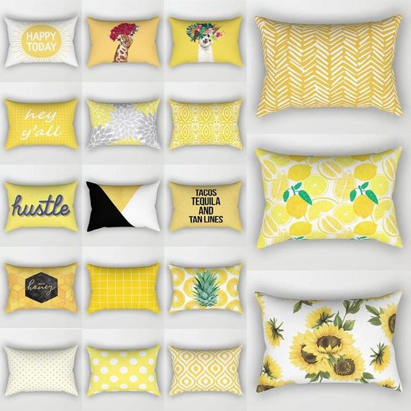 

nordic yellow pillow case short plush soft cushion cover sofa bedroom living room rectangle home decoration 30*50 cm