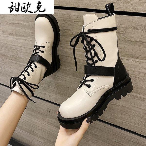 

boots combat patent leather women lace up gothic black platform ankle shoes botas mujer1