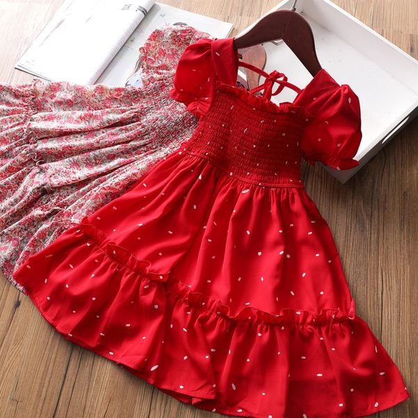 

girl's dresses summer girl dress party puff sleeves floral printing princess chiffontoddler children h7tp, Red;yellow