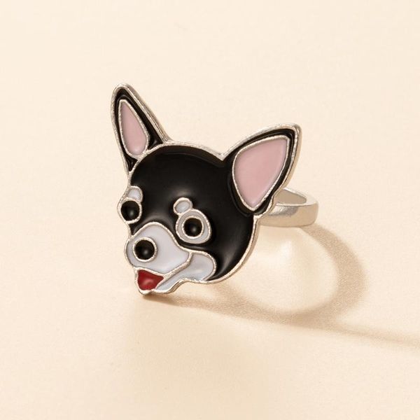 

cluster rings cartoon dog ring for women creative geometry colorful drop oil alloy finger girls birthday jewelry accessories 20210, Golden;silver