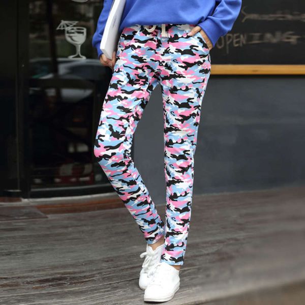 

spring and autumn camouflage thin small straight leisure pants sportswear cotton student dress 3050, Black;white