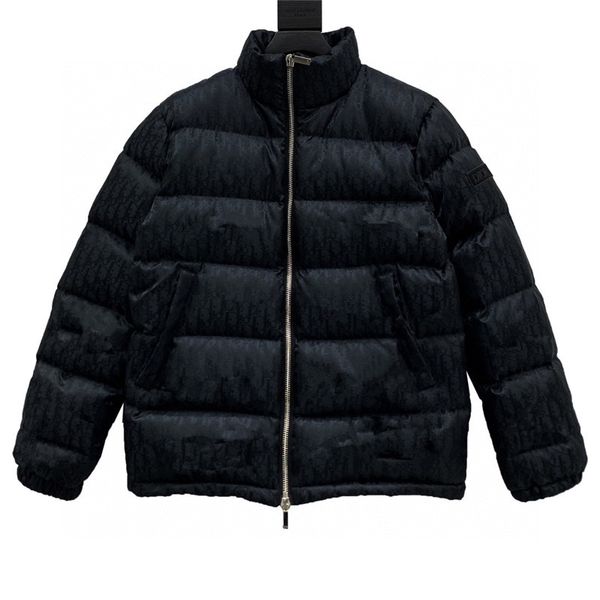 

branded men down jacket letter appliques designer male winter warm double zipper outwear fashion gentlemen stand collar down coat 09, Black