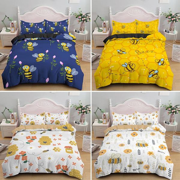 

bedding sets cartoon bee honey printing duvet comforter cover cute set twin full  king 2/3pcs with pillowcase drop