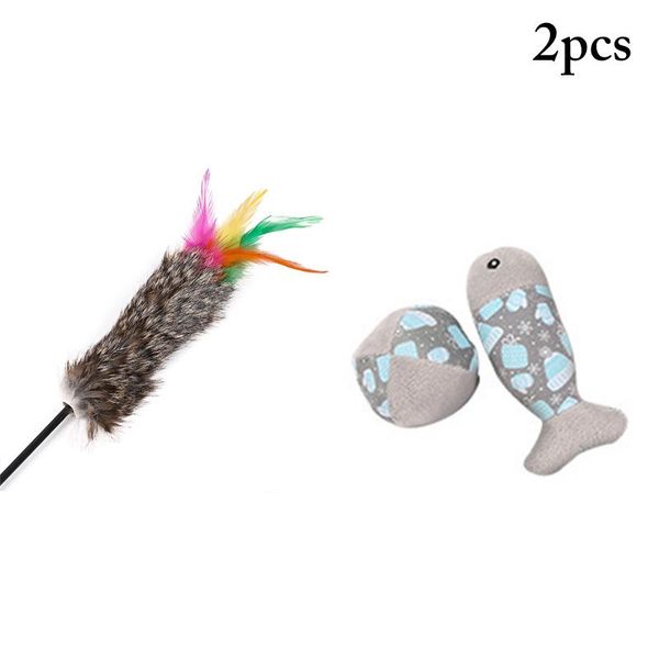 

cat toys 3pcs random color teaser interactive faux feather stick toy chew ball funny favor