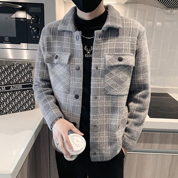 

men's wool & blends 2021 winter jacket thicken mink coat short slim casual business windbreaker streetwear overcoat social men clothing, Black