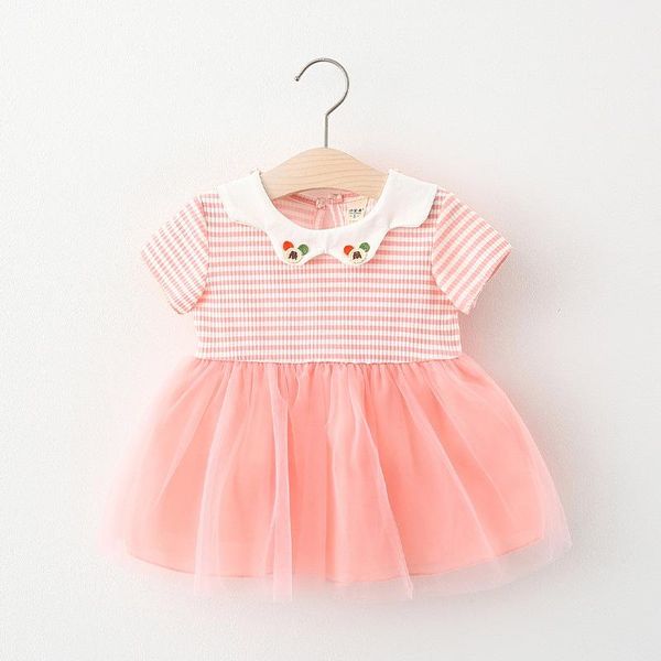 

(4 pieces/lot) 2021 arrival striped pattern girl's summer dress 021205 dresses, Red;yellow