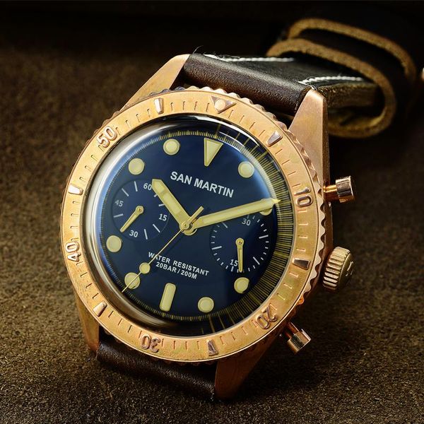 Martin Armbanduhren Luxus Sixty Five Uhr Bronze Taucheruhr Schweizer Chronographenbeständige Retro Antike Armbanduhr 2CWJ