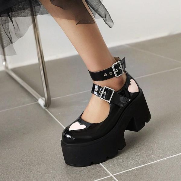 

dress shoes spring 2021 mary jane women's thick bottom muffin british style small single show thin hollow leather, Black