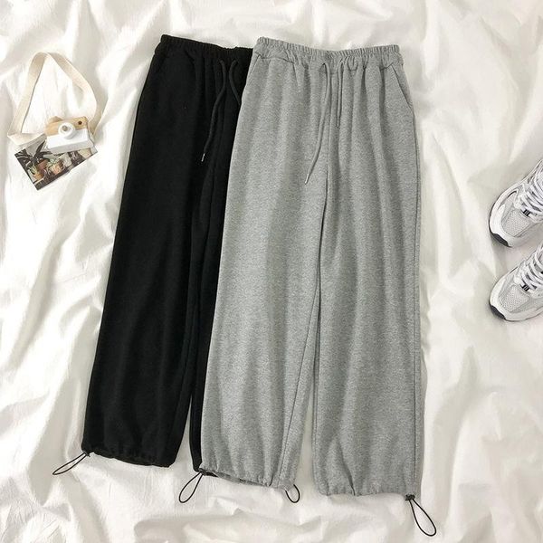 

women's pants & capris qweek oversized black joggers sweatpants women baggy gray jogging sports casual loose wide leg trousers for fema, Black;white
