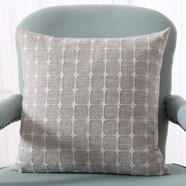 

40x40/45x45cm simple plaid embroidered cushion cover cotton linen sofa square throw pillow case grid pattern lumbar cushion/decorative