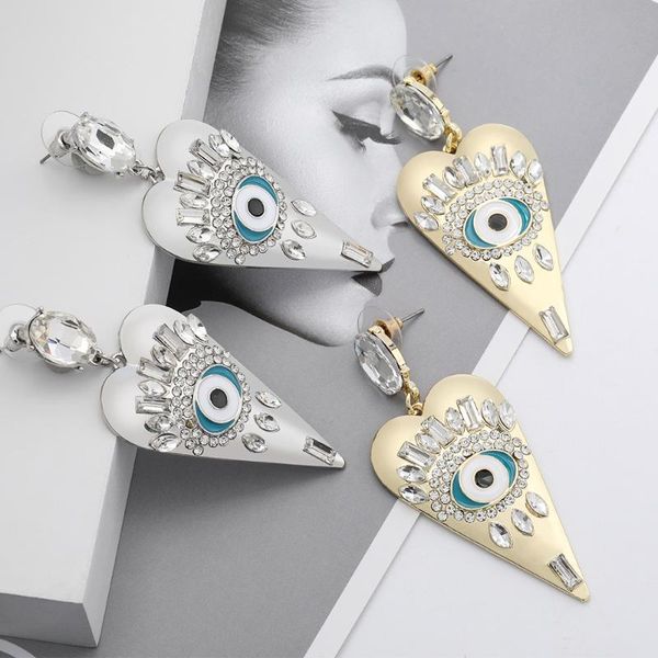 

dangle & chandelier alloy love eyes long glazed diamond studded earrings for women boutique jewelry european oversize exaggerat, Silver