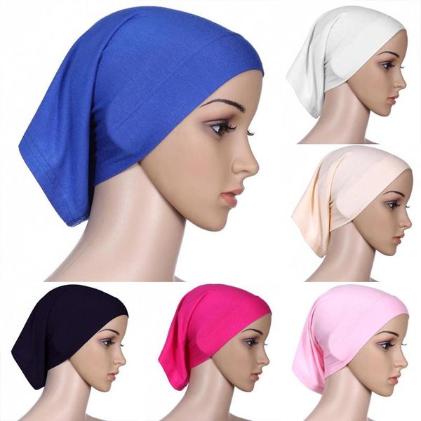 Mulheres Macias Macias Colorido Comfort Muçulmano Inner Hijab Caps Islâmicos Sob Lenço Chapéus 9 Cores Bandanas
