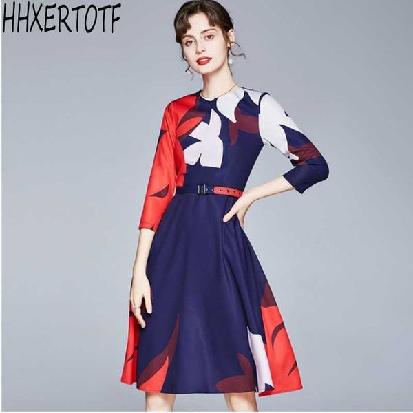 

summer fashion casual women vintage dres three quarter sleeve o neck flower print 210531, Black;gray
