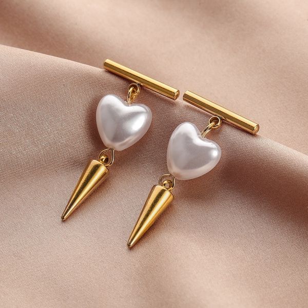 

s2485 fashion jewelry hip-hop dangle titanium steel rivet love heart pearl stud earrings geometric drop earring, Silver