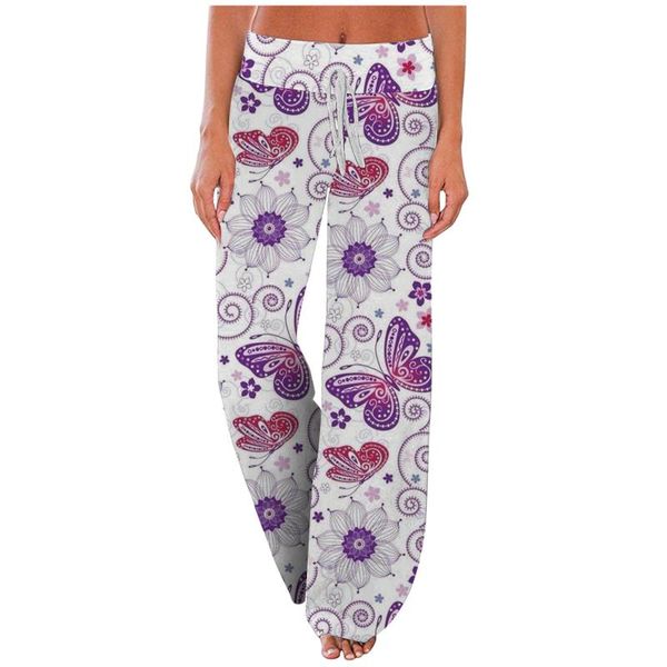 

40# bohemian women sports leggings trousers ladies summer butterfly print drawstring wide leg pants athletic sweatpant women's, Black