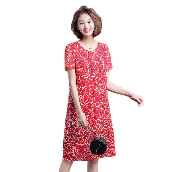 

dress 5xl woman size big o-neck short summer sleeve casual print loose chiffon mode dressed mujer robe f725 cd8r, Black;gray