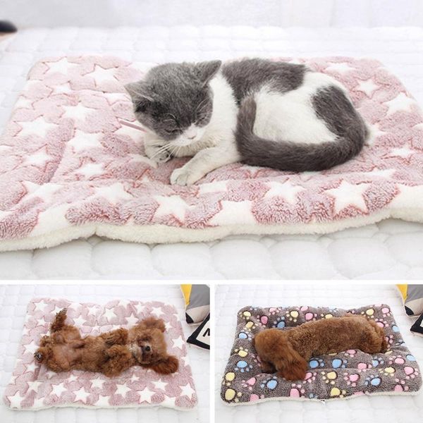 

kennels & pens 3 sizes cute star footprint printed pet sleep mat warm print towl dog cat puppy fleece soft blanket beds cushion