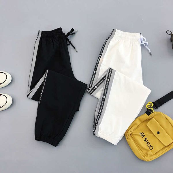 

autumn hip hop trousers sweatpant streetwear cargo pants harajuku bf loose casual 210531, Black;white