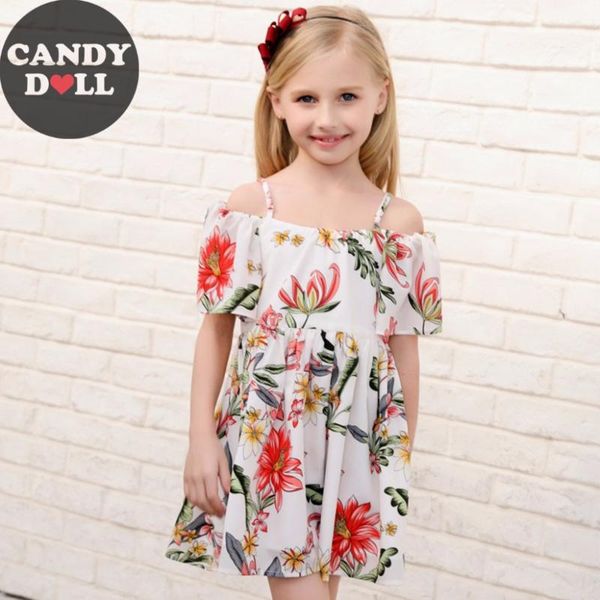 

girl's dresses summer style girl strap dress children's floral print beach vacation child chiffon vestodos bohemian sundress size, Red;yellow