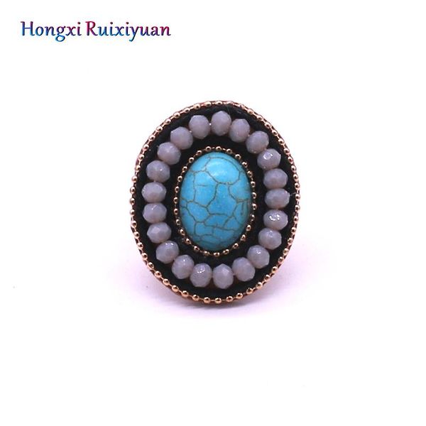 

cluster rings fashionable geometric ring bohemian 4mm crystal bead oval stone adjustable charm blue grey lady jewelry, Golden;silver