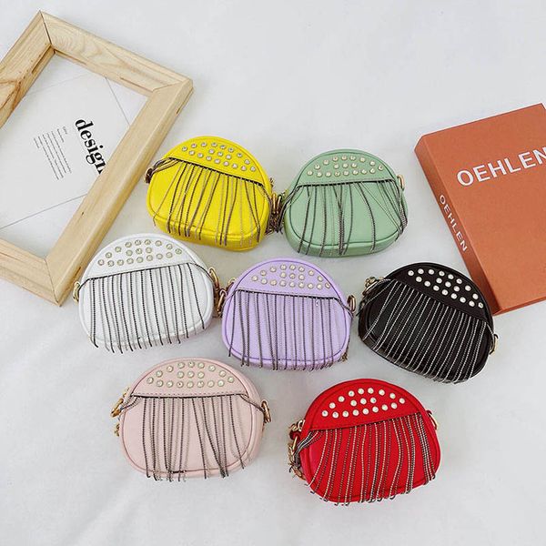 

kids handbags baby bag girls bags children accessories rivet childrens tassels fashion purse rhinestone purs shoulder chain messenger handba, Black