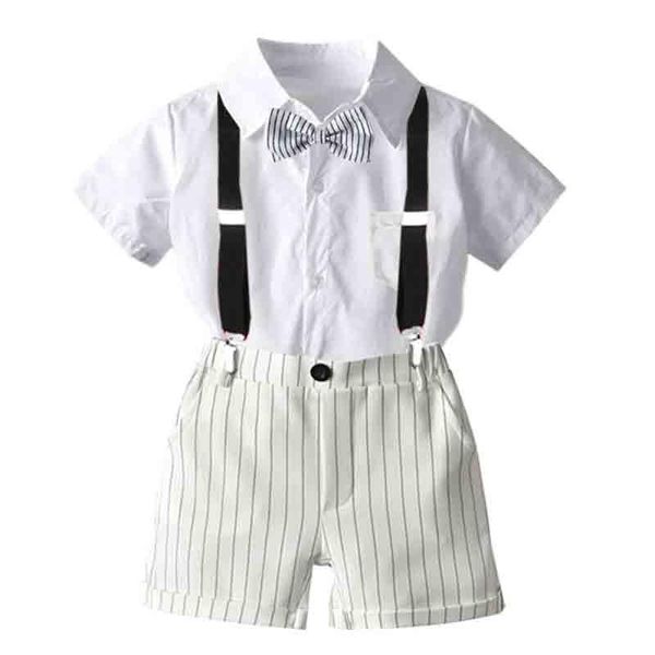 

clothing sets summer boys gentleman formal suits bow shirt+strap shorts childrentoddler boy birthday party wedding outfits, White