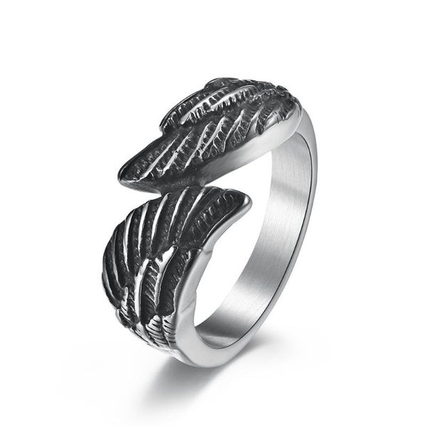 

wedding rings antique stainless steel ring feather angel wing cast black silver band size 7-12, Slivery;golden