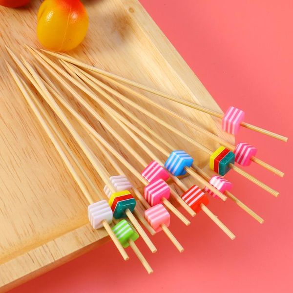 

100pcs disposable cocktail picks creative bamboo appetizer wooden fruit bead decor party supplies forks