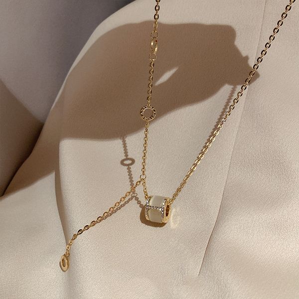 

opal necklace ins cold style titanium necklace, Silver