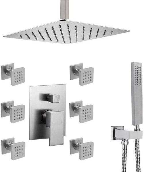 

luxury high pressure shower body spray system with12 inches rainfall and hand held combo set complete kit for bathroom sets