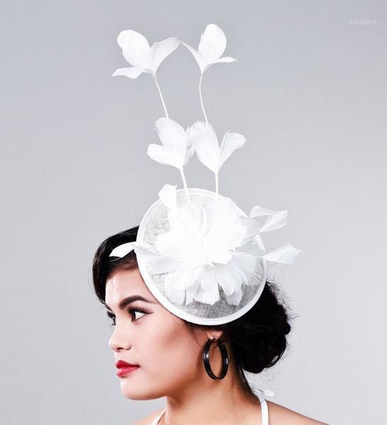 

white or 17 colors hair fascinator hats for elegant women feather flower fashion party pillow fascinators on bands hats1