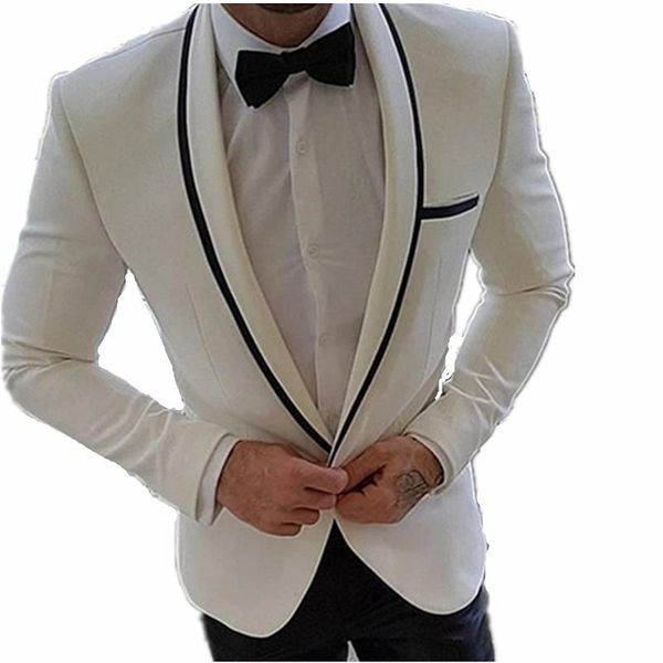 

fashion 2 pieces white jacket with black pants slim fit man suits wedding men's groom tuxedos shawl lapel blazer & blazers, White;black